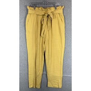 Potter's Pot Pants Womens Large Linen Blend Paperbag Waist Tie Belt Casual